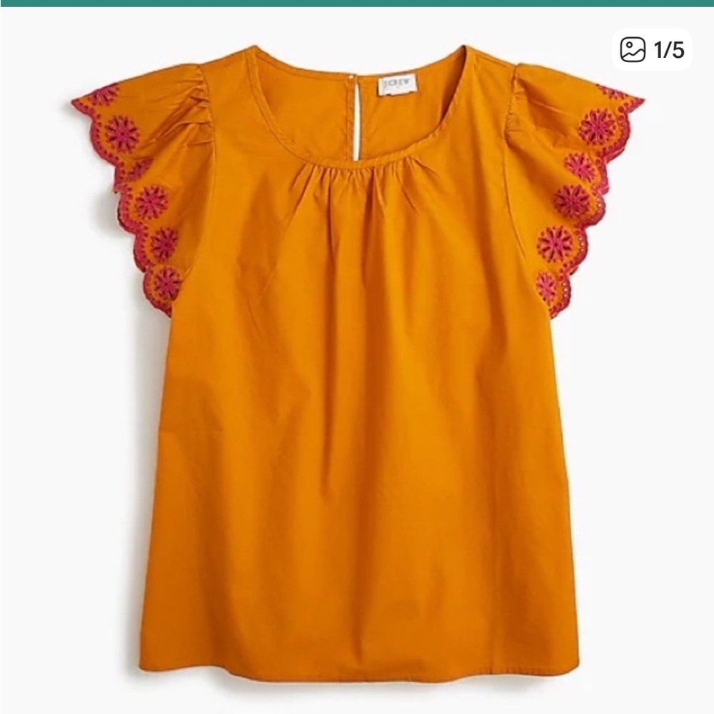 J.Crew Embroidered flutter Sleeve Blouse Top Shirt M boho romantic feminine